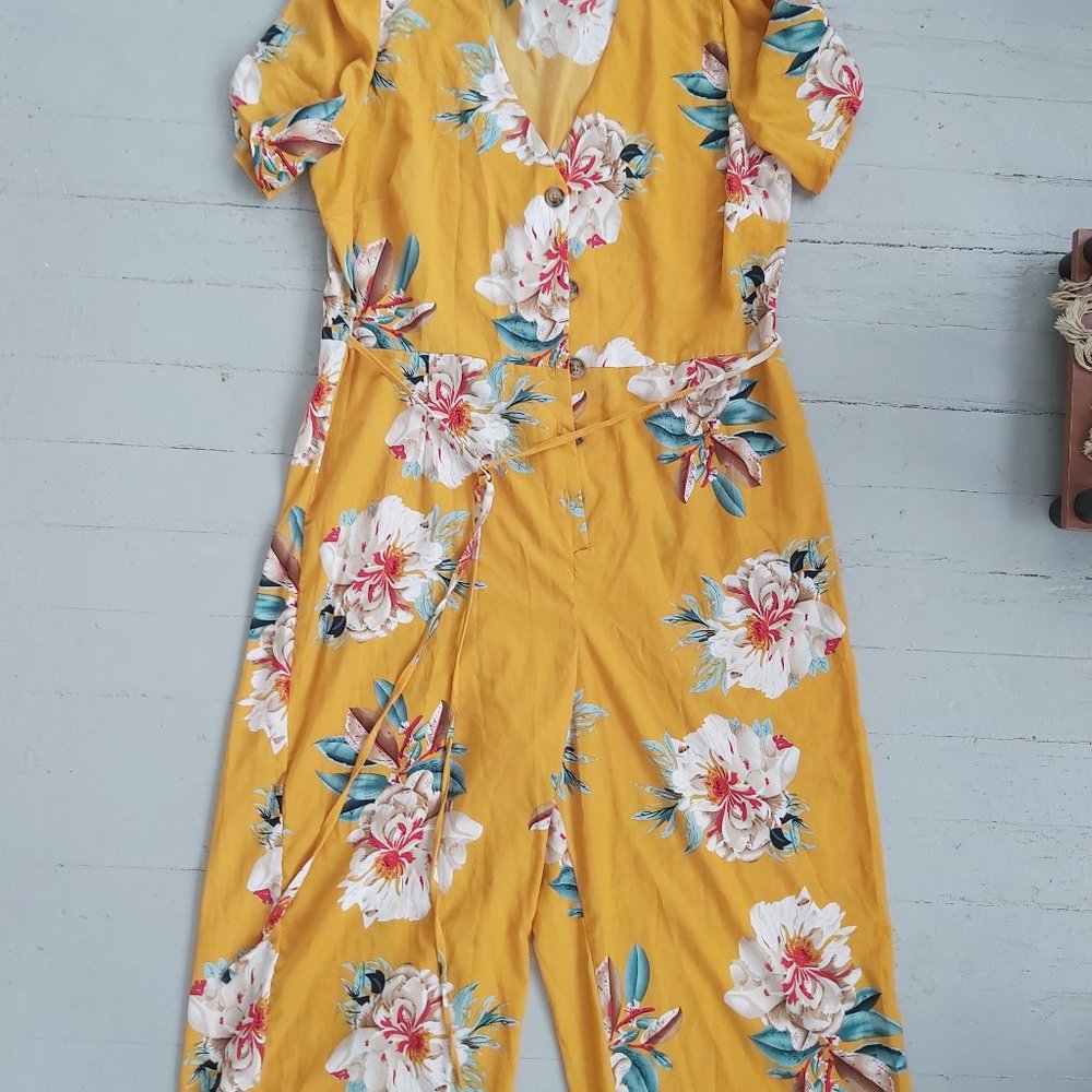 Cameo Rose Gorgeous L Ochre Floral Jumpsuit